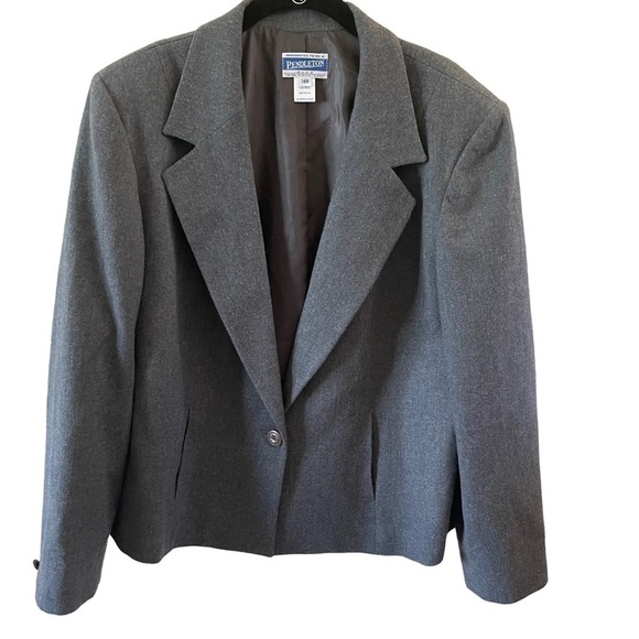 Pendleton Wool One Button Blazer Jacket Lined Pockets Gray  Sz 14W - Picture 1 of 10